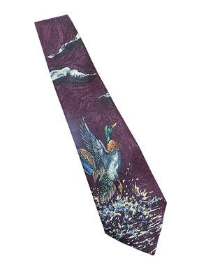 Stuart Ashley Mallard Hunting Duck Novelty Nature Necktie Silk Look Purple 56”